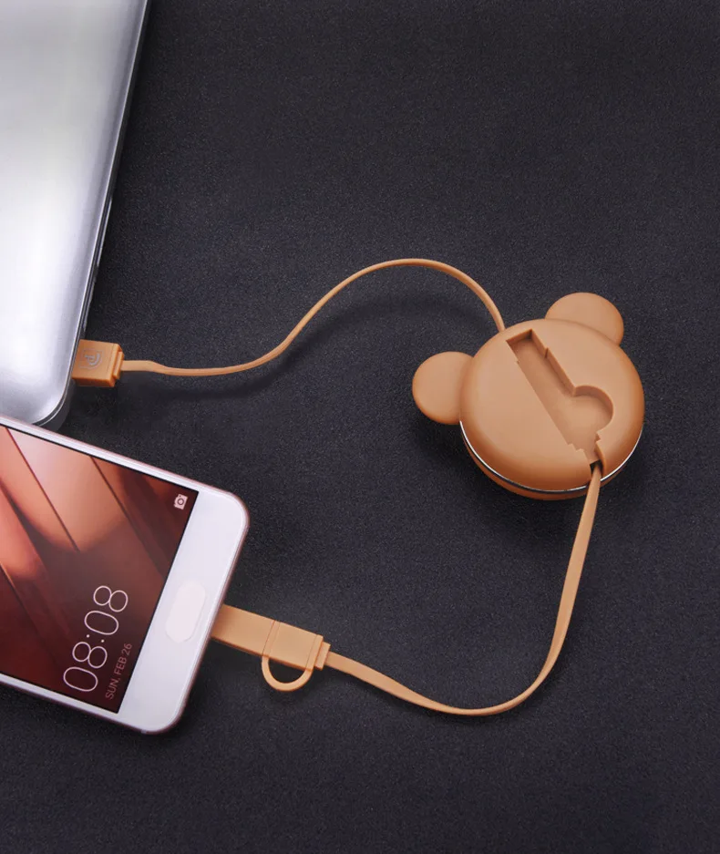 2 в 1 Выдвижной Micro usb кабель для iPhone XS Max Медведь Дизайн USB кабель для OPPO VIVO микро кабель