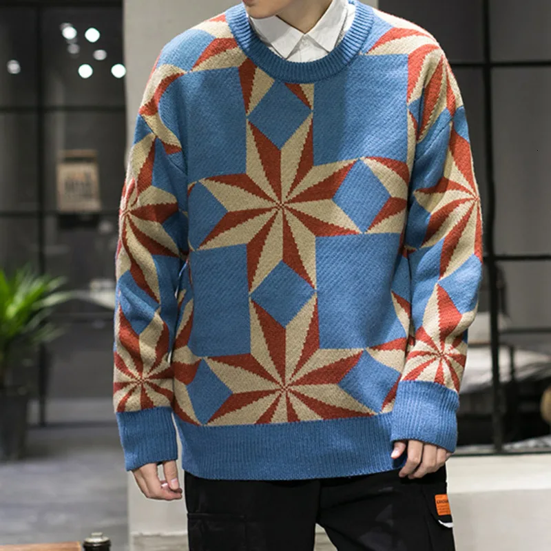 YUECHE Autumn And Winter Men's New Round Neck Long-sleeved Diamond Pattern Sweater Multi-color Ordinary Wool Trend Large Size YUECHE Autumn And Winter Men's New Round Neck Long-sleeved Diamond Pattern Sweater Multi-color Ordinary Wool Trend Large Size