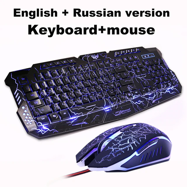 En Game Keyboard and mouse Combos Backlit USB Wired Waterproof cool blue red purple Russia 1