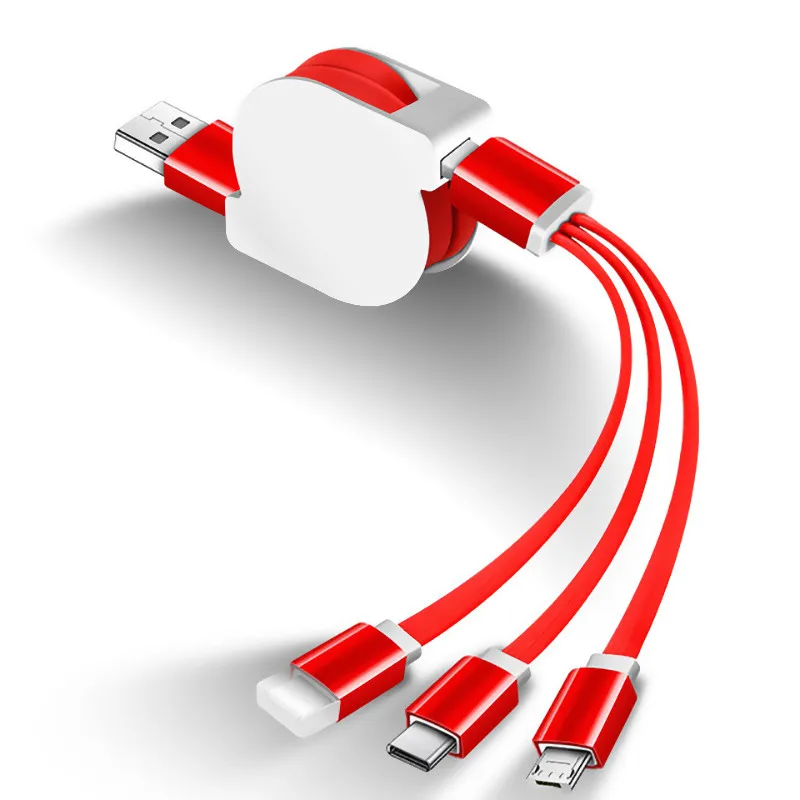 Многофункциональный usb-кабель 3 в 1, универсальный кабель для быстрой зарядки и передачи данных type-c, три в одном, телескопический usb-кабель-удлинитель - Цвет: Red