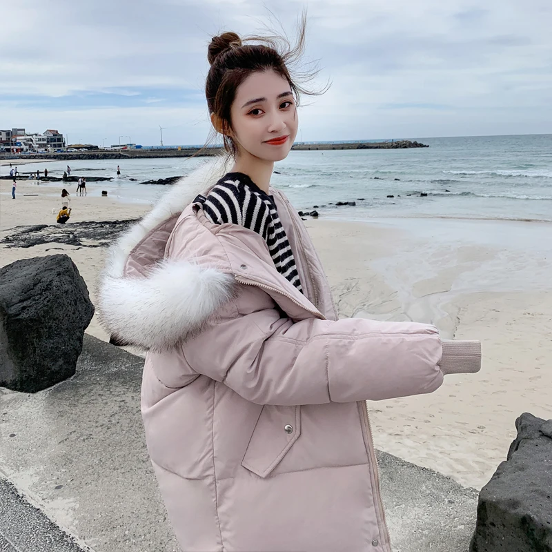 AYUNSUE зимнее пальто Женская парка пуховик с капюшоном Корейская одежда размера плюс теплая Abrigos Mujer Invierno HZX-6681 KJ3553 - Цвет: Pink