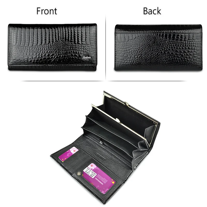 WR Patent Leather Ladies Purse Leather Bag Women's Coin Purse Fashion Crocodile Pattern Large-capacity Purse Women's Clutch Bag