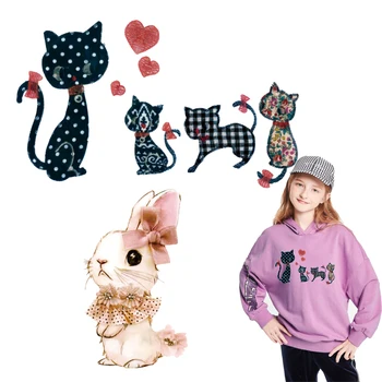 

DIY Lovely Cat Animal Patches Rabbit Stickers Badges Iron on Transfers For Clothes Badge Appliques For Women Kids Fashion Patch