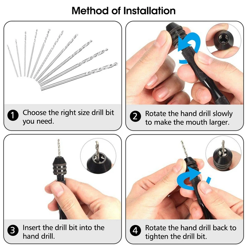Hand Drill Bit Set 26Pc Manual Drill Set Precision Pin Miniature Mini Twist Drill For Metal Wood, Jewelry, Exquisite Handwork, E