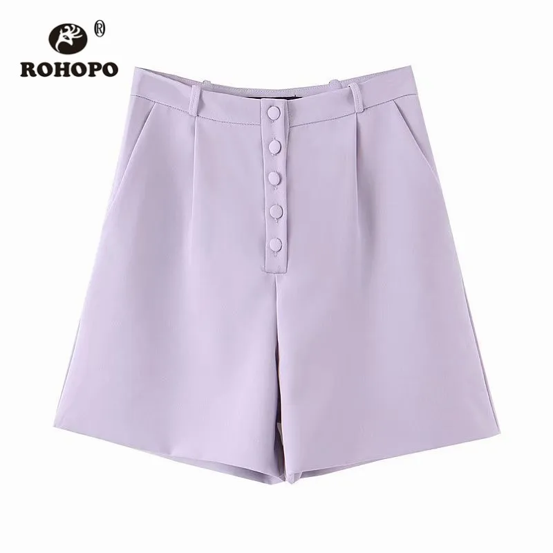 ROHOPO Высокая талия пуговицы летают с расклешённым низом пурпурная юбка шорты женские шикарные осенние мини линия Твердые Шорты #9124
