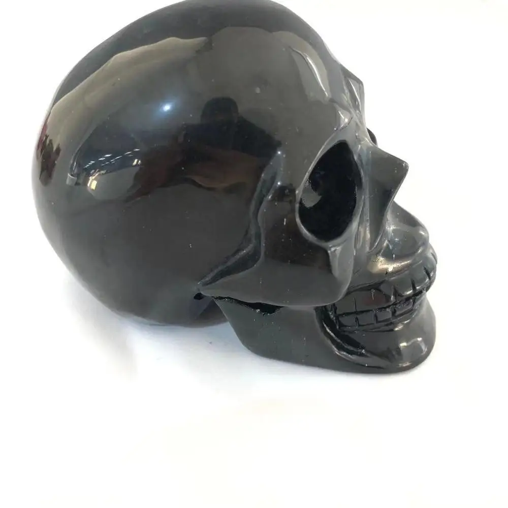 black obsidian Натуральный черный обсидиан Череп Драгоценный камень фигурка уточнение кристалл статуя Реалистичная фэн-шуй Исцеление домашний орнамент DD - Цвет: black obsidian