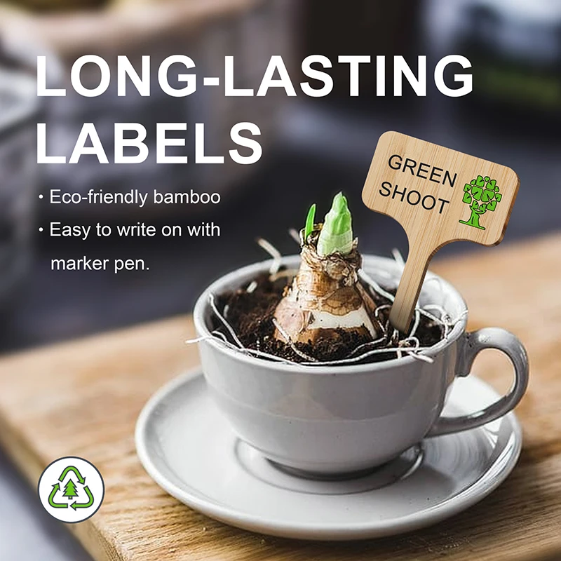 100 Pcs Bamboo Plant Labels Eco-friendly Garden Sign T-type Arrow Shape Markers Tags for Nursery Seed Potted Herbs Flowers Signs