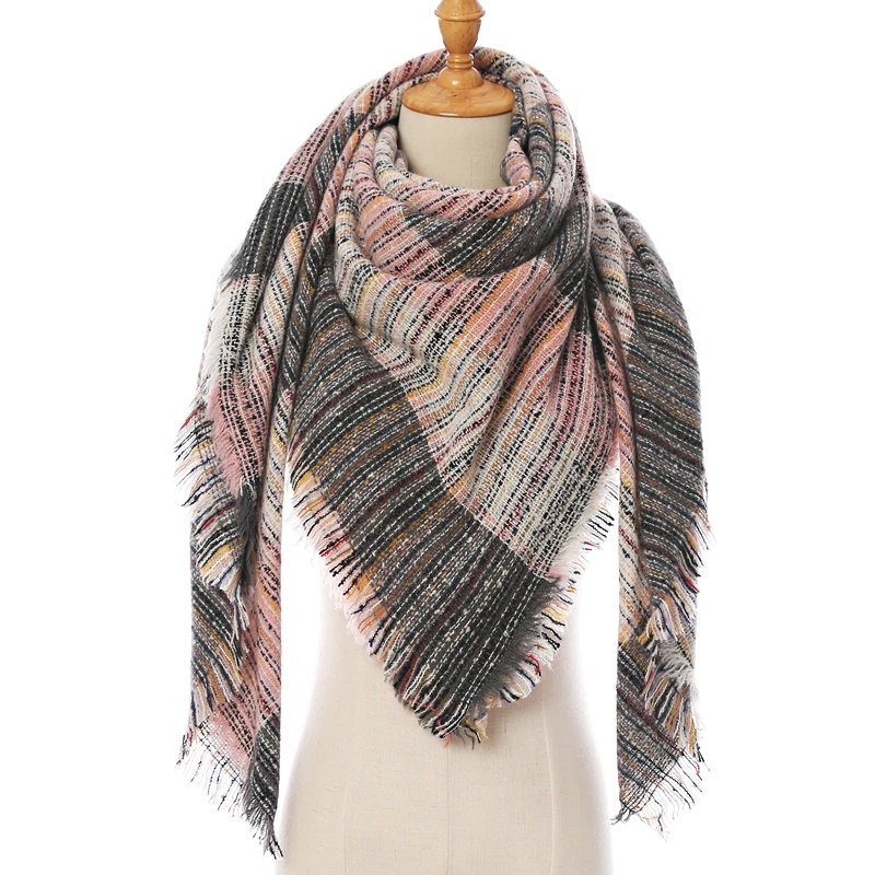 2021 new Cashmere Scarf For Women Plaid Knitted Triangle Pashmina Winter Warm Shawl Wraps Bufanda Female Soft Neck Echarpe