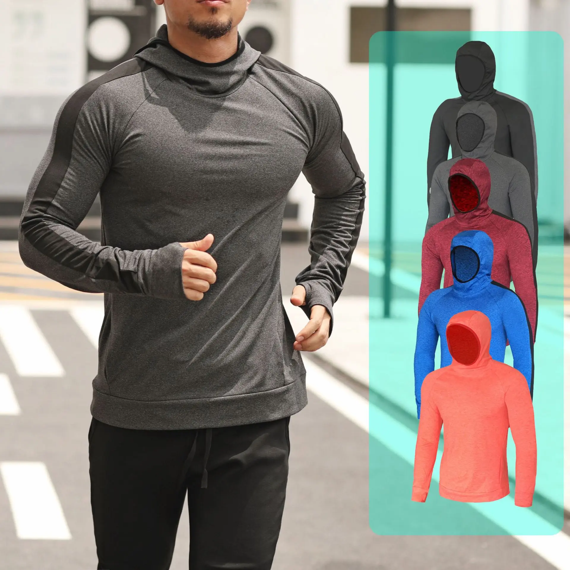 Sports Men‘s Spring Autumn Running Quick-drying Training Long-sleeved Hooded Pullover Fitness Clothing Hoodie Top -40 | Спорт и