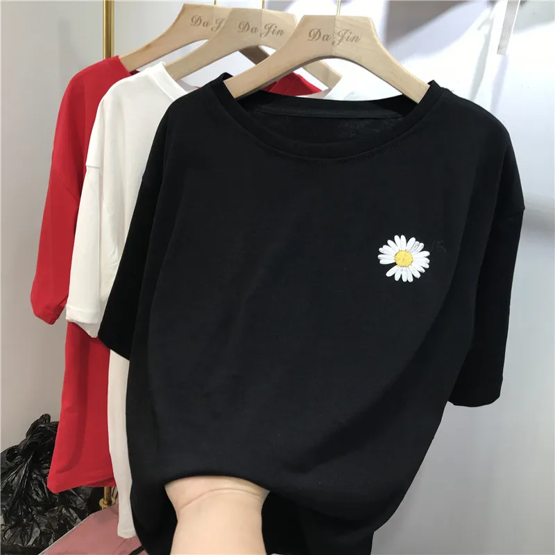 Summer Short Sleeve Women's T-shirt 2020 Loose Casual T Shirts Girls Student Half Sleeve Daisy Pattern Harajuku Tops Female Tees