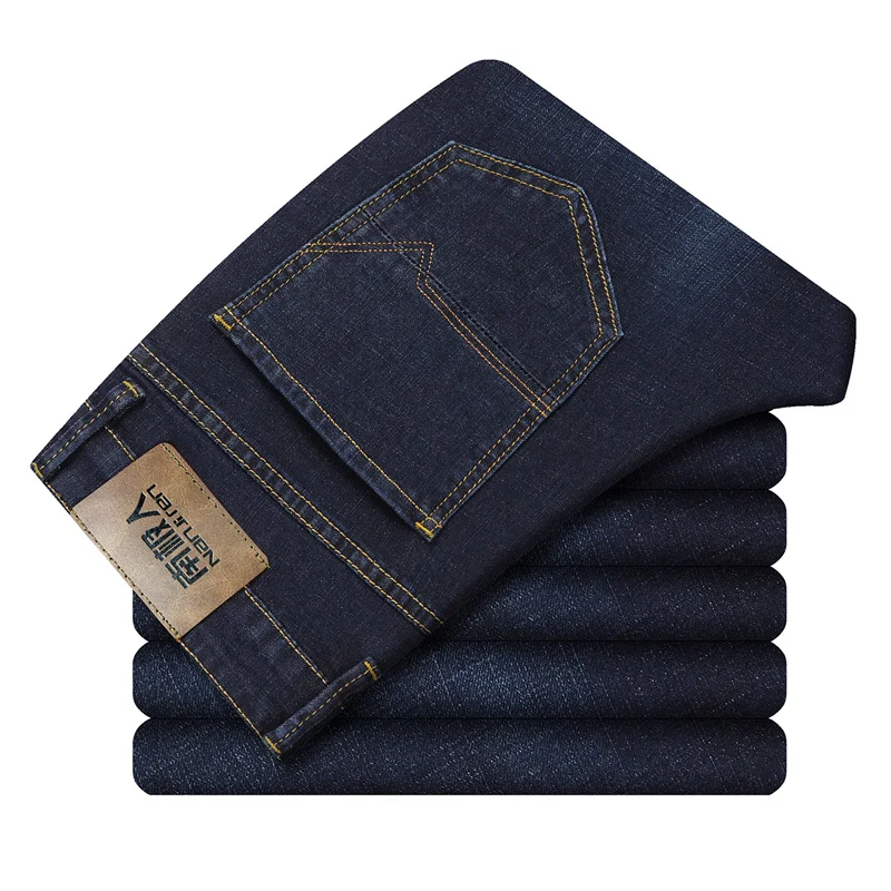 Новинка, мужские Стрейчевые узкие прямые джинсы в деловом стиле, модные осенне-зимние брендовые Большие размеры, черные, синие джинсы, выбранные - Цвет: Черный