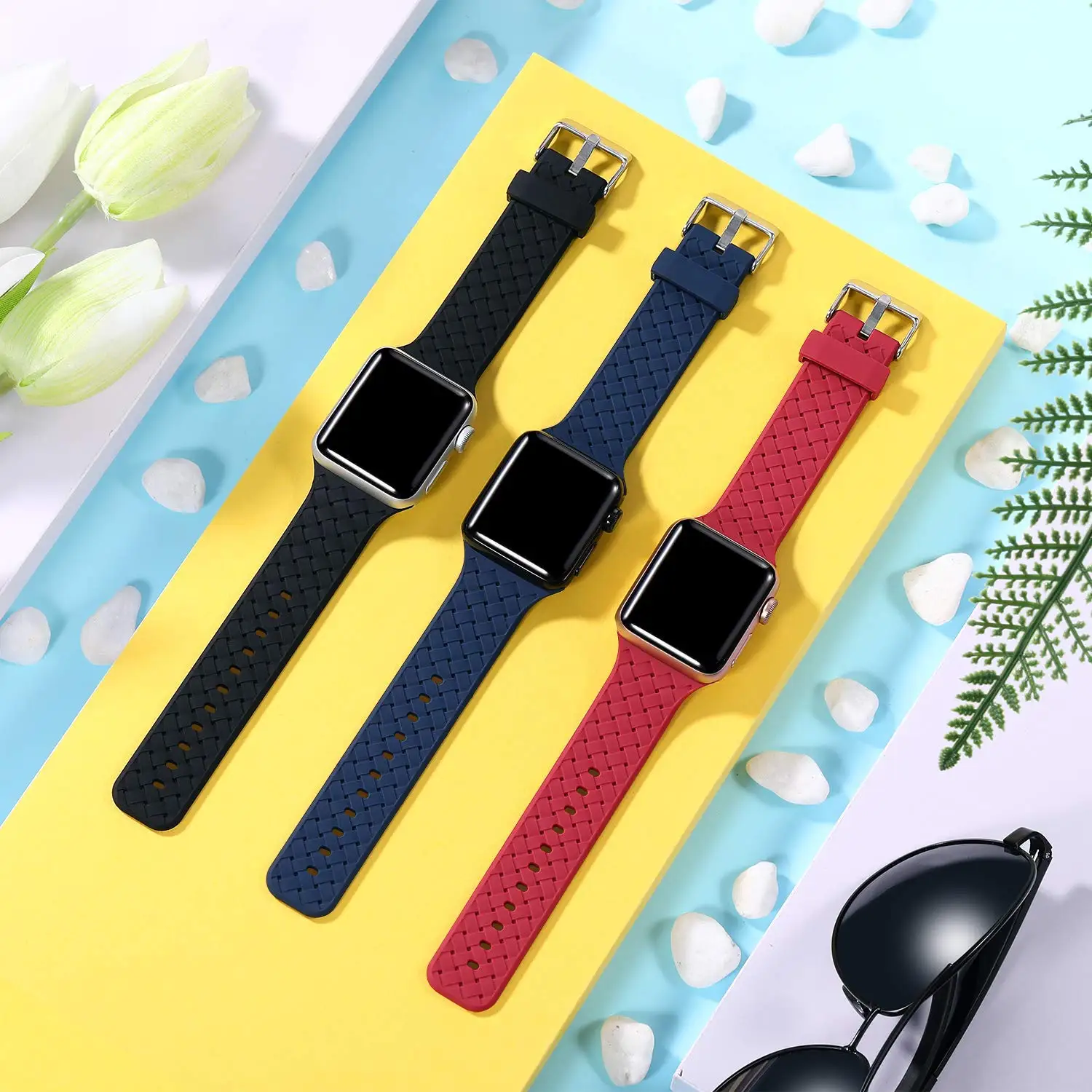 Силиконовый ремешок для apple watch 4 band 44 мм 40 мм iwatch band 42 мм 38 мм тканый браслет с узором ремешок для часов apple watch 4 5 3 2 1