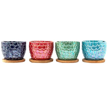 

1 Set 4Pcs Ceramics Planter Creative Modern Practical Plant Container Succulents Planter Flowerpot for Cafe Desktop