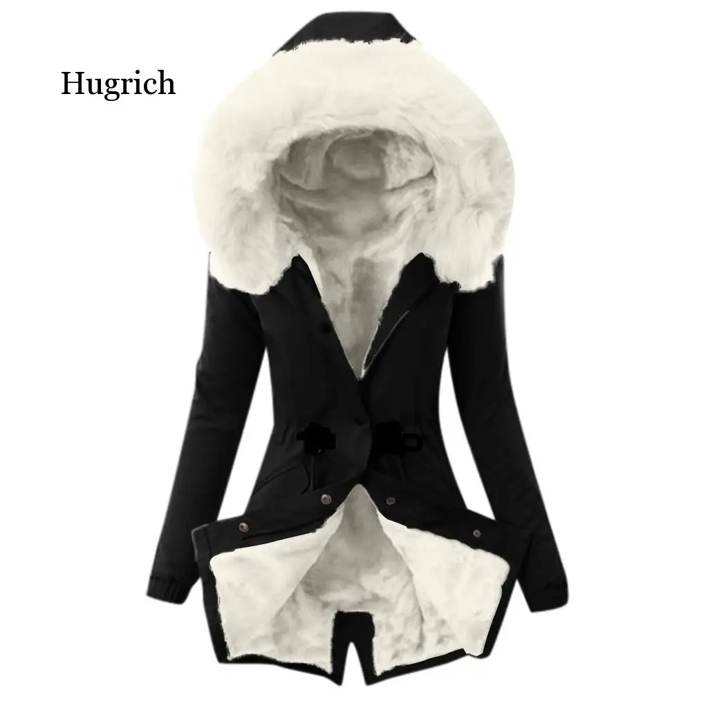 Fashion Parka Coat Women Plush Long Sleeve Thick Warmth Clothing 2020 Autumn Winter New Fur Collar Ladies Hooded Cotton Jacket