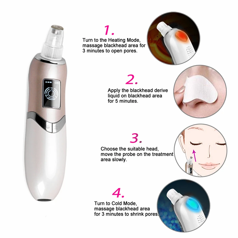 AOKO Hot& Cold Hammer Vacuum Suction Blackhead Removal Skin Peeling Beauty Machine Face Deep Clean Pore Cleaner Facial Massager