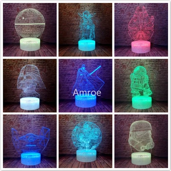 

Cool Birthday Star Wars Death Star Black White Warrior Trooper Tie Fighter R2D2 Action Figure 7 Colors Crack Night Lights Decor