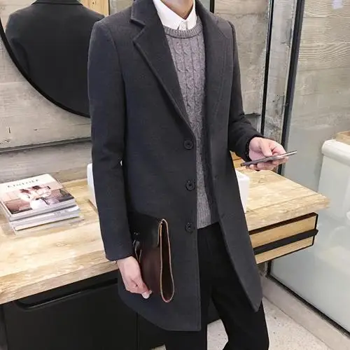 Dark Gray Осень и зима новые мужские модные бутиковые однотонные деловые повседневные шерстяные пальто/мужские высококачественные тонкие куртки для отдыха - Цвет: Dark Gray