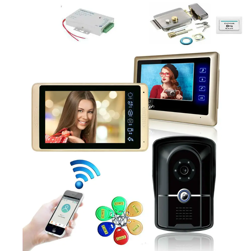 Wired wifi Intercom7\ LCD Screen two Monitor Video Intercom Door bell Phone System RFID and APP Unlock Outdoor Camera Wired wifi Intercom7\ LCD Screen two Monitor Video Intercom Door bell Phone System RFID and APP Unlock Outdoor Camera