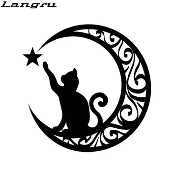 

Langru 15*15cm Cute Cat touching Star moon Vinyl Decorative Stickers Car Window Decals Animals Pattern Accessories Jdm