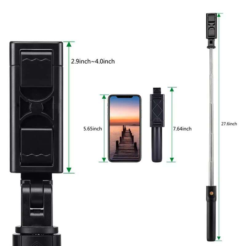 3 In 1 Wireless Bluetooth-compatible Selfie Stick Foldable Mini Tripod Expandable Monopod with Remote Control for IOS Android