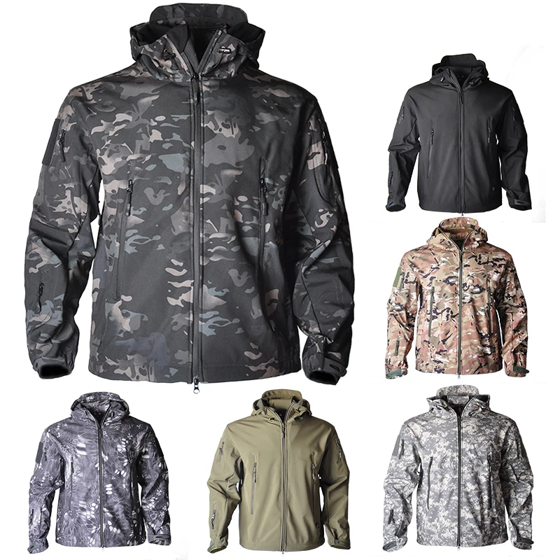 

Tactical Hiking Jackets Shark Skin Soft Shell Hunting Clothes Mens Windbreaker Hooded Military Fleece Field Jacket
