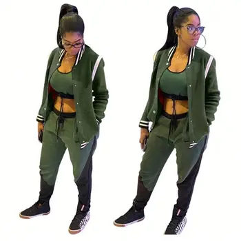 

Womens Tracksuit Set Mujer Solid Color Tracksuits Women Sets Long Sleeve Fashion Splicing Jacket Set Conjunto Moletom Feminino