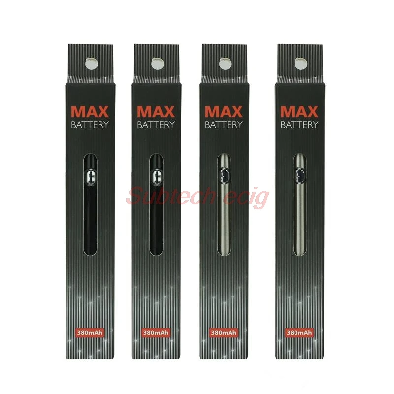 

10pcs 380mAh Max Preheat Battery Variable Voltage Bottom Charge with USB 510 Vape Pen Battery for Oil Cart Liberty Cartridges