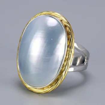 

Natural Mabe Pearl Rings For Women Luxury Big 925 Silver Jewelry Retro Vintage Engagement And Wedding Rings