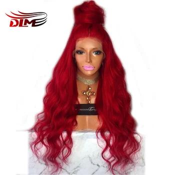 

DLME Long Red Synthetic Lace Front Wigs Natrual Looking Red Wavy Wig For Black Women Heat Resistant Hair
