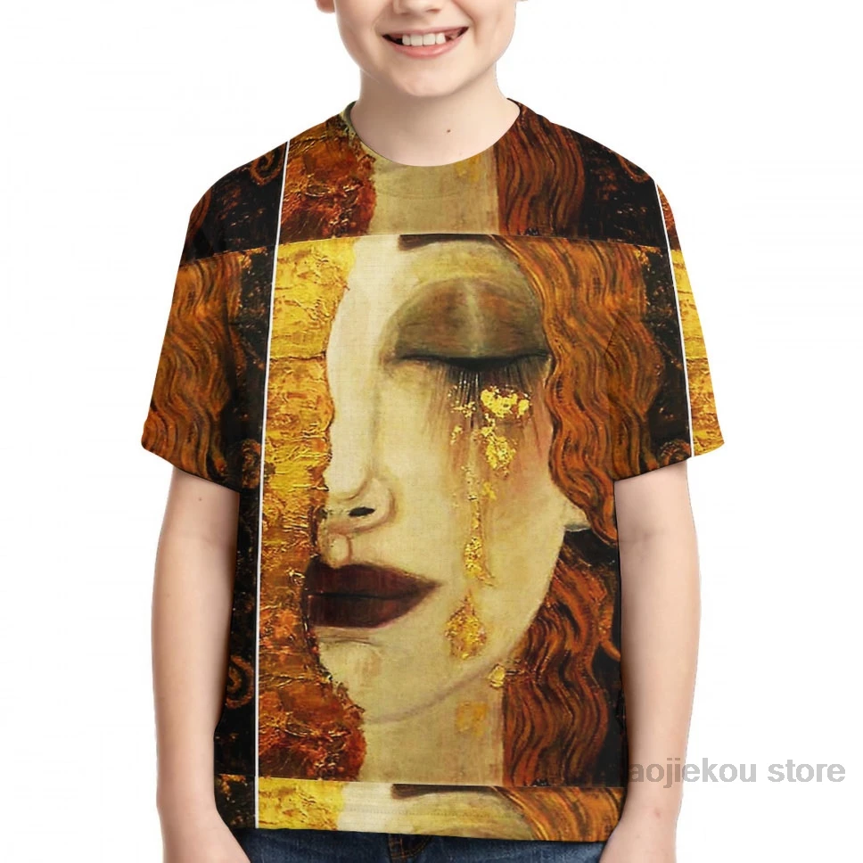 Boy Золотые слезы. Jugendstil art by Klimt Мужская футболка женская модная футболка с принтом для девочек топы для мальчиков футболки с короткими рукавами - Цвет: Boy