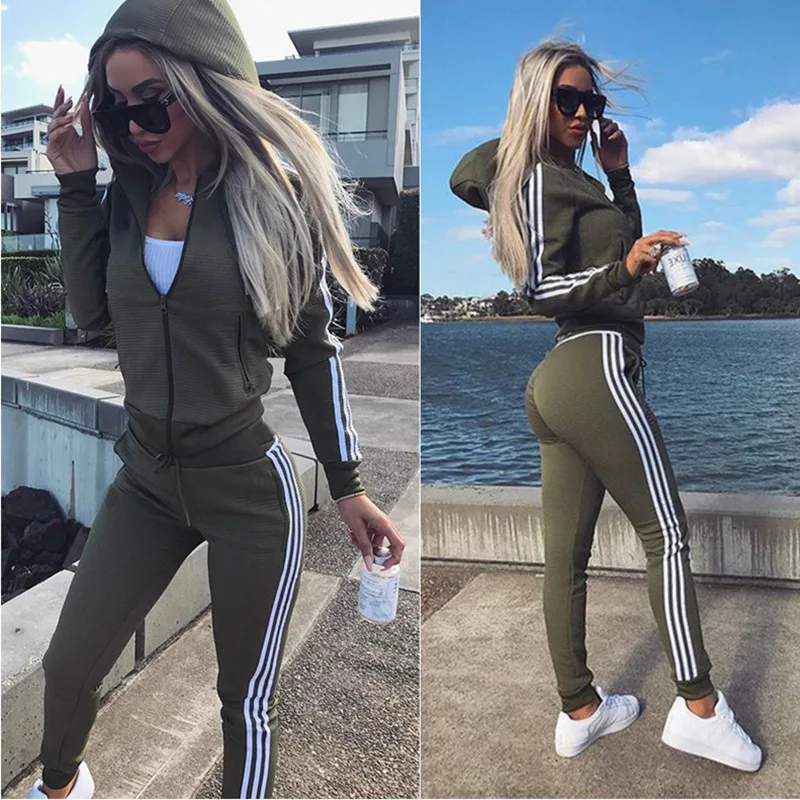 Women's Tracksuit Zipper Stand Collar Jacket and Long Pants Sports Suit 2 Piece Sets Womens Outfits Sp810