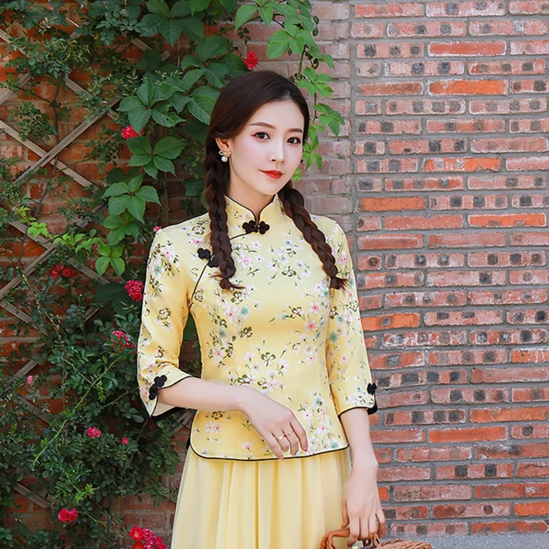 Китайский стиль самовосстановление Qipao женский с длинным рукавом cheongsam Мода ретро Улучшенный Тан костюм рубашка женская повседневная одежда рубашка