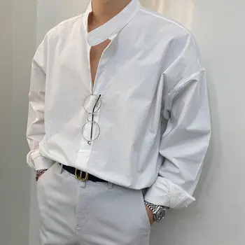 

2020 Spring And Autumn New Youth Popular Solid Color Loose Stand Collar Single-breasted Long-sleeved Shirt Fashion Casual Top