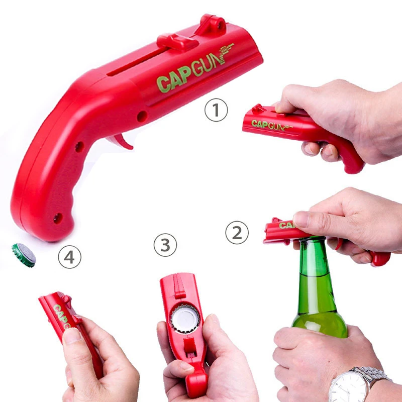 

1PCS Cap Gun Funny Beer Bottle Cap Launcher Kitchen Tools Bottle Opener Shoot Cap 5 Meter Home Bar Party Game Gadgets Cool