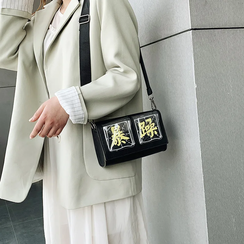 

2019 Summer New Style Fashion Korean-style Casual PU Handbag Transparent Printed Versitile Fashion Shoulder Square Sling Bag