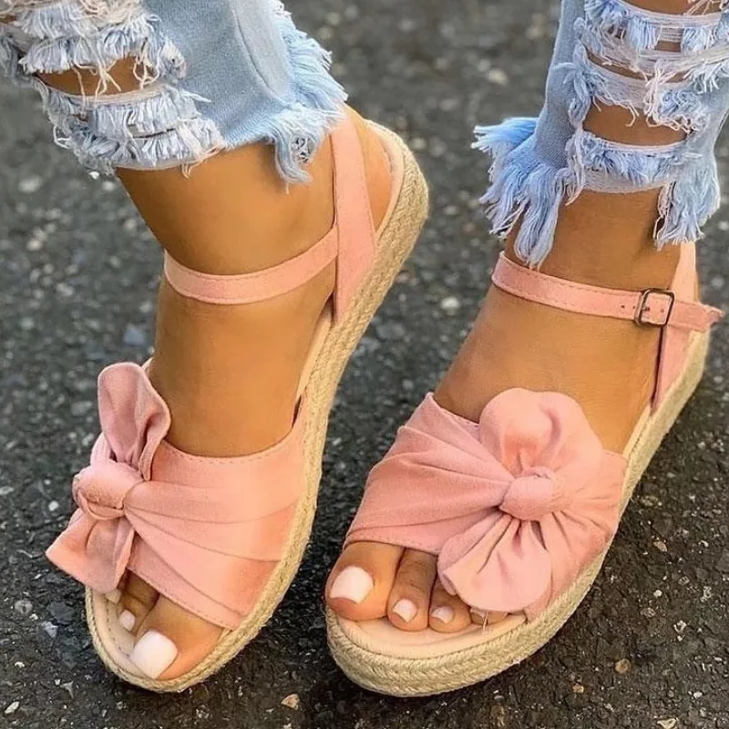 2021 Women Casual Sandals Summer Shoes Hemp Flats Platform Ladies Bowknot  Sandalias Thick Bottom Sandales Femmes 35-43 Wsh4065 - Women's Sandals -  AliExpress