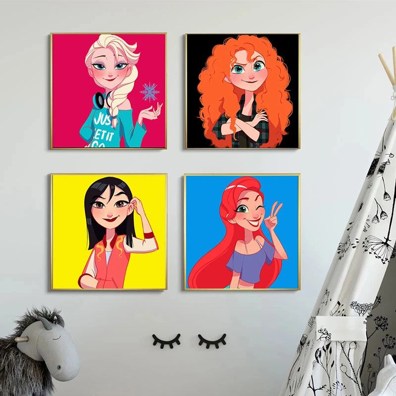 Disney Cartoon Canvas Painting Disney Princess Characters Poster And Prints  Wall Art Picture For Girls Room Home Decor Cuadros - Painting & Calligraphy  - AliExpress