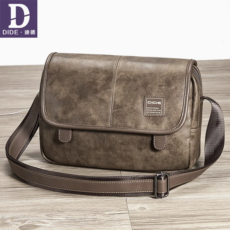 DIDE Small Leather Men Messenger Bag Zipper Design Solid Crossbody Bags Mens Large Capacity Black Satchels Shoulder for Man | Багаж и