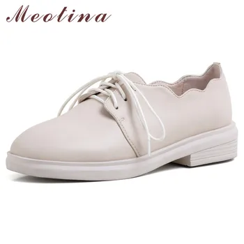 

Meotina Spring Flats Women Shoes High Quality Flat Derby Shoes Casual Lace Up Round Toe Shoes Ladies Brown Black Plus Size 33-43