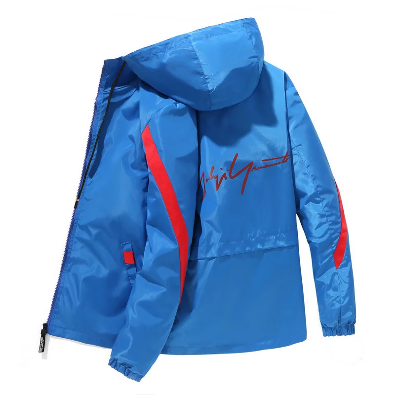 Куртки с капюшоном Мужские куртки-ветровки тонкая мужская одежда с буквами Большие размеры 4XL 5XL - Цвет: Sky Blue