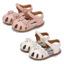 Новые летние милые детские туфли на мягкой подошве для маленьких девочек; удобные нескользящие сандалии; детская обувь с цветочным рисунком
