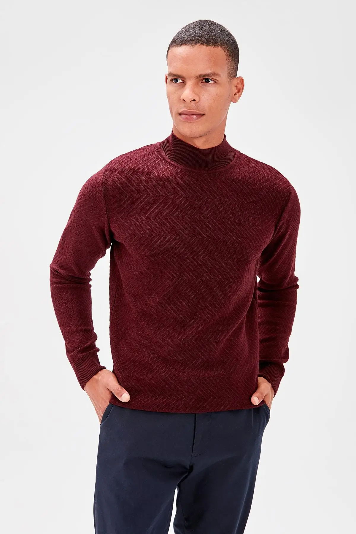 

Trendyol Burgundy Men 'S Pattern Half Turtleneck Sweater Sweater TMNAW20KZ0142