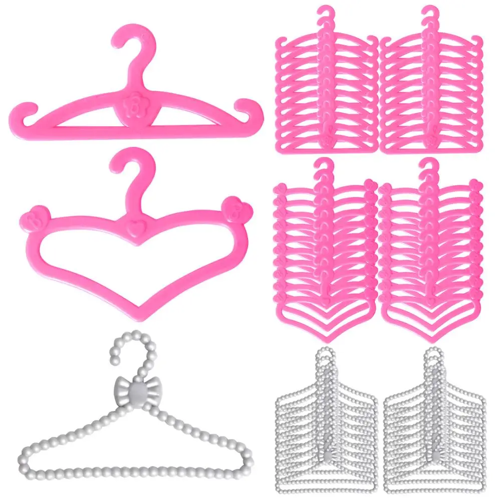 60 Pcs/Lot Pink Gray Mix Style Doll Hangers Dress Clothes Holder Cute Accessories for 11.5 inch Dolls Pretend Play Dollhouse Toy | Игрушки и