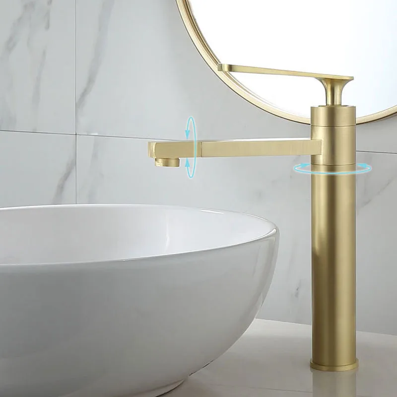 

Bathroom Faucet Brushed Gold Brass Basin Faucets Cold Hot Water Mixer Sink Deck Mounted Tap Single Handle Vanity Water Tapware