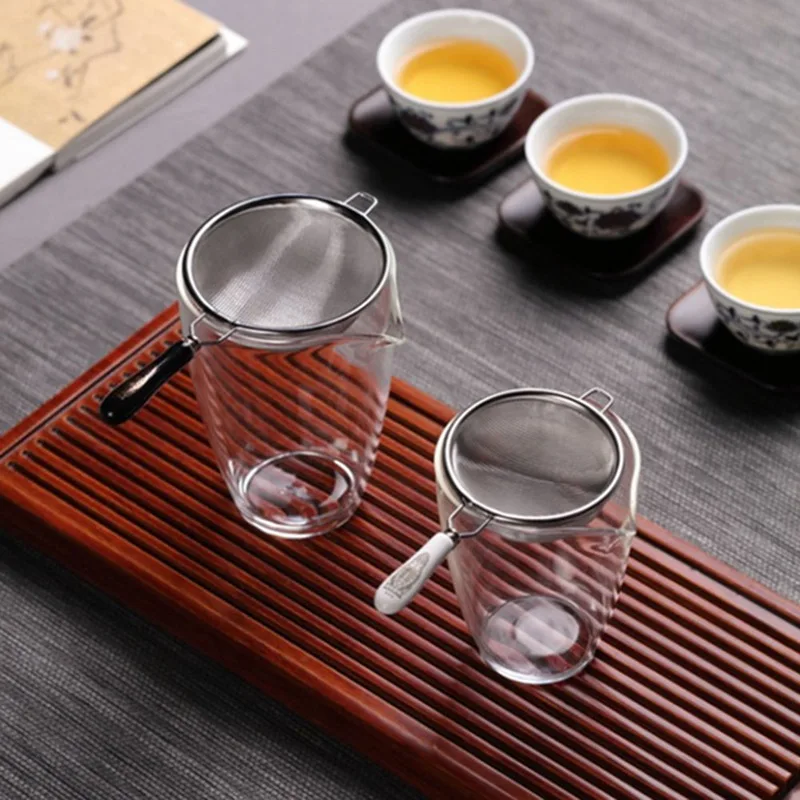 Leaf Tea Filter Ceramic Handle Gongfu Tea Accessories Vintage Chinese Infuser Stainless Steel Dual Mesh Strainer Loose tea infuser tea strainer tea filter