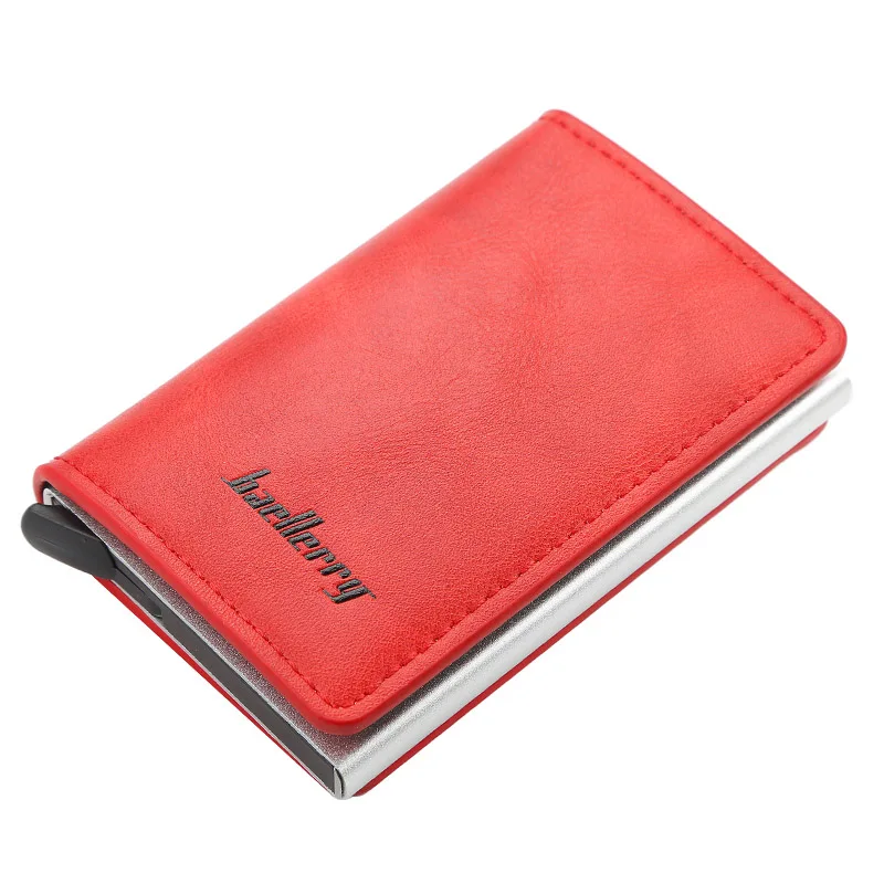 Бренд мужской держатель для кредитных карт RFID Блокировка PU кожа Автоматический Бизнес футляр для удостоверения личности Алюминиевый металлический мужской кошелек-сумочка для карт - Цвет: Красный