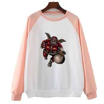 

Santa And Wing Of Angel Vintage Sweatshirts Women Loose Long-Sleeved Heart Print Hoodies Casual O-Neck Top