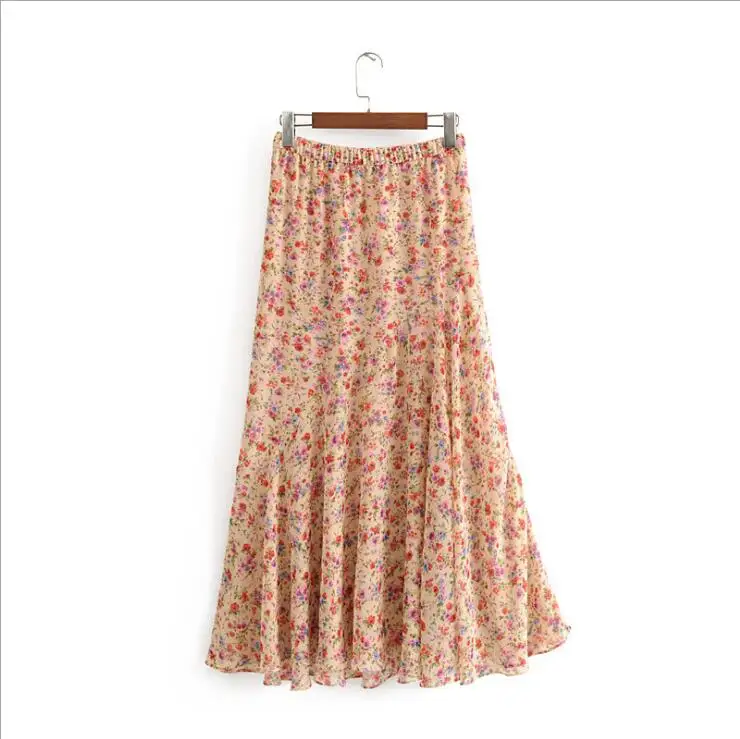 Женская элегантная Цветочная длинная юбка с принтом комплект пуловер+ кожаная юбка женские милые повседневные летние юбки длиной до лодыжки mujer