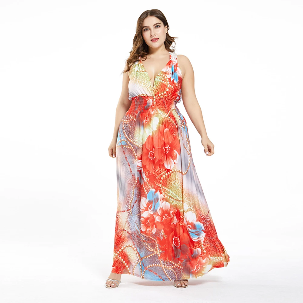 Vestidos De Verano 2020 размера плюс для женщин богемное пляжное длинное платье на бретелях