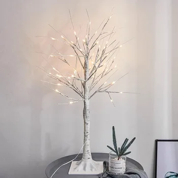 

Home Warm White PVC Lamp Party Wedding Branches Night Light 24 LED Festival Decorative 45CM Artificial Birch Tree Landscape